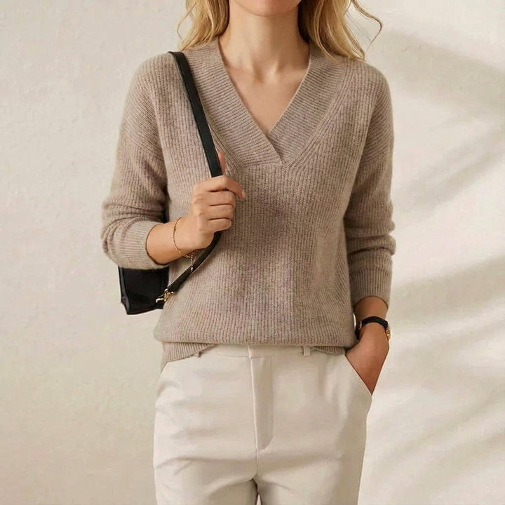 Nola – Ribbed V-Neck Knit Sweater