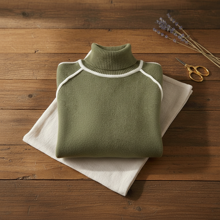 Angelique – Turtleneck Sweater with Contrast Stripe Detail