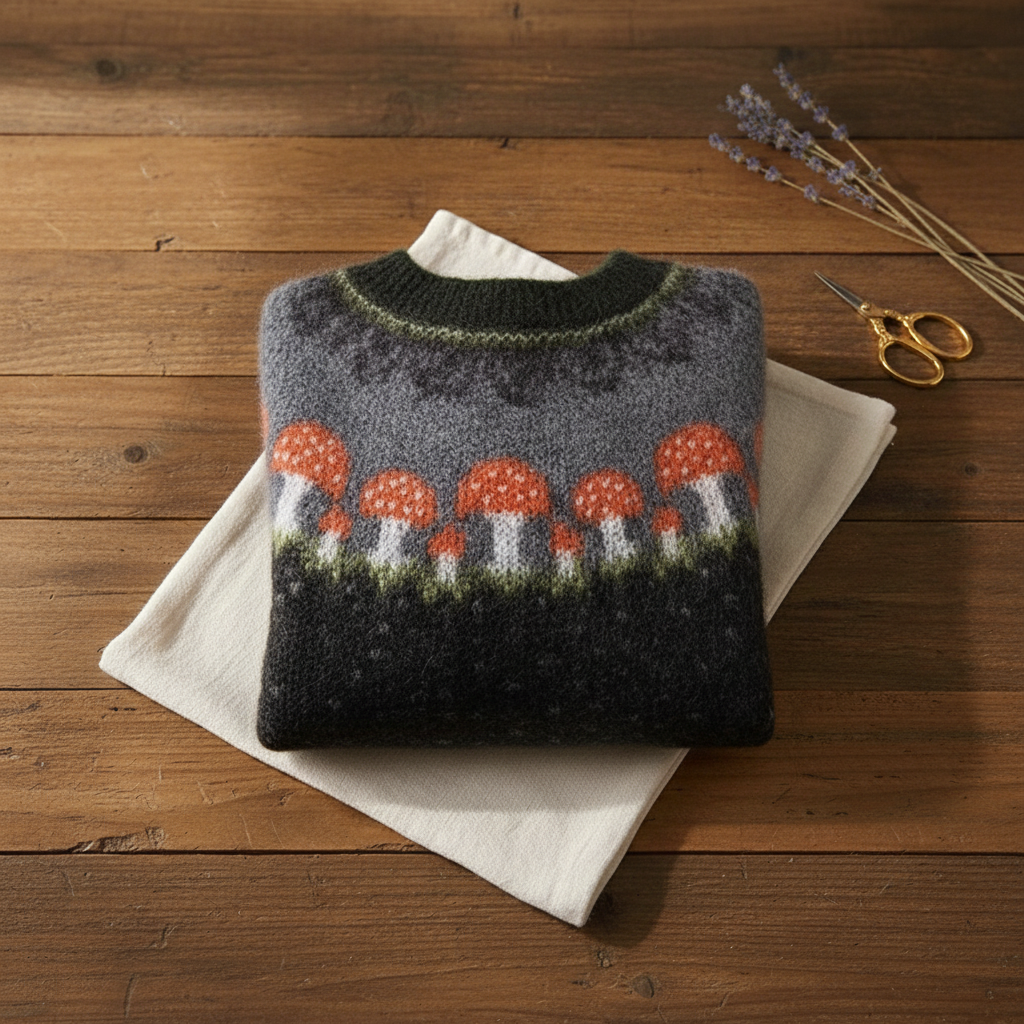Margarita – Mushroom Intarsia Knit Sweater