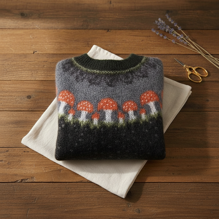 Margarita – Mushroom Intarsia Knit Sweater