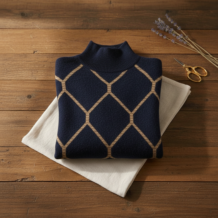 Bonnie – Geometric Diamond Turtleneck Sweater