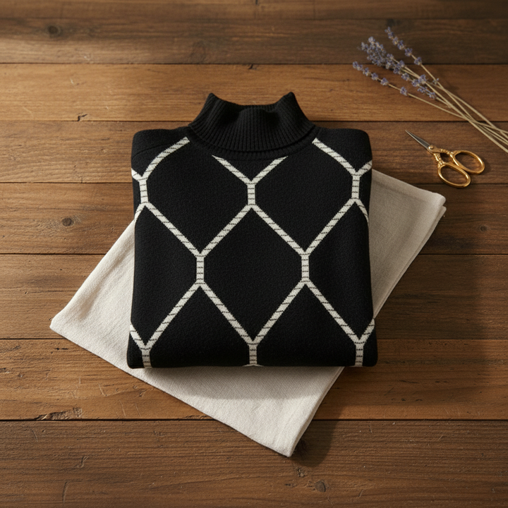 Bonnie – Geometric Diamond Turtleneck Sweater