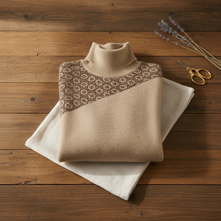 Myra – Turtleneck Knit Sweater with Scattered Print
