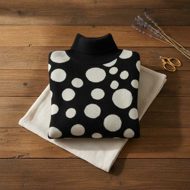Sharlene – Polka Dot Turtleneck Knit Sweater