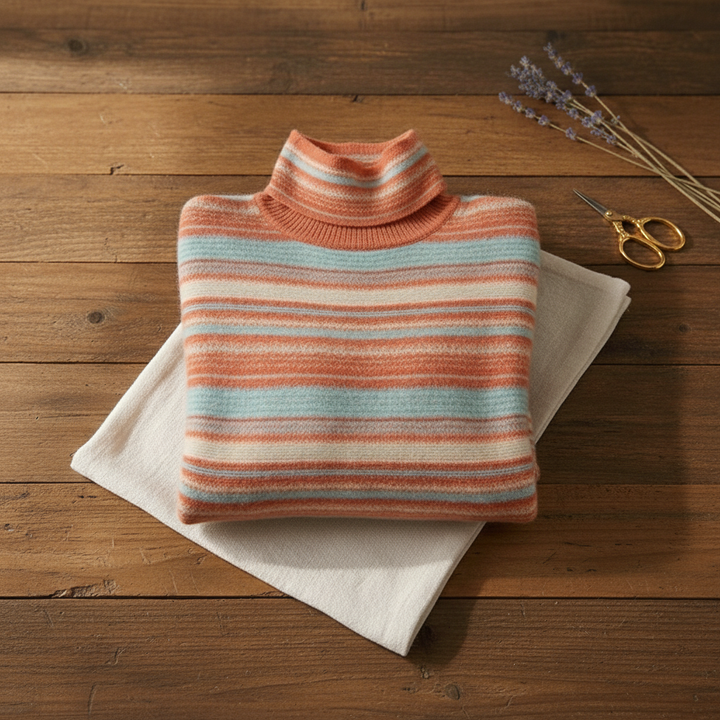 Marcella – Striped Turtleneck Knit Sweater