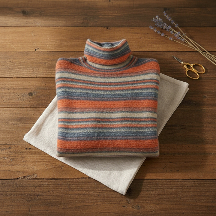 Marcella – Striped Turtleneck Knit Sweater