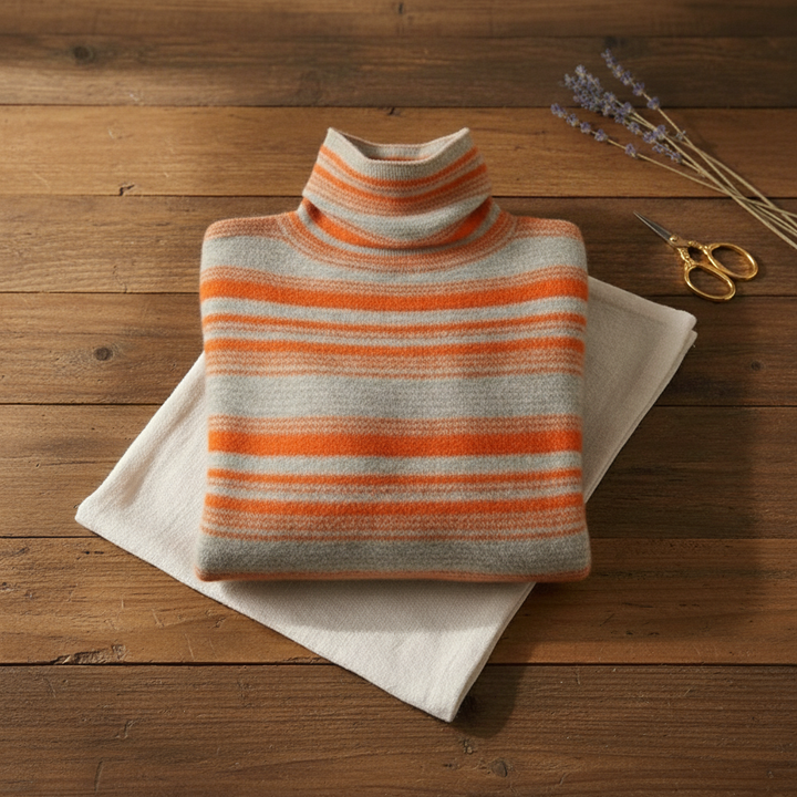 Marcella – Striped Turtleneck Knit Sweater