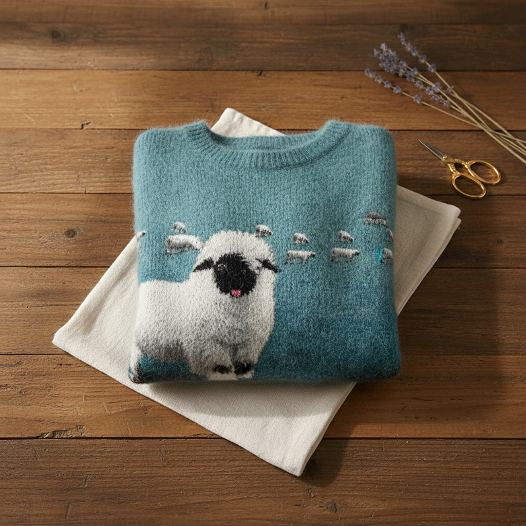 Diane – Knit Sweater with Sheep Print