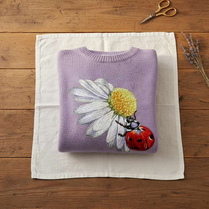 Kendall – Knit Sweater with Daisy and Ladybug