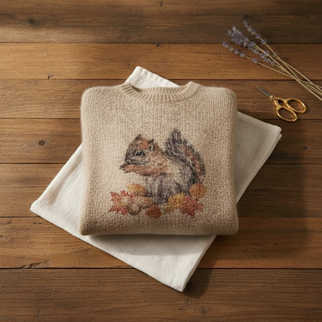 Sandra – Squirrel Autumn Print Knit Sweater