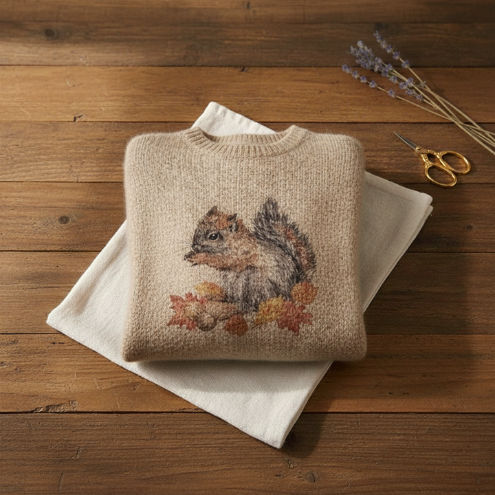 Sandra – Squirrel Autumn Print Knit Sweater