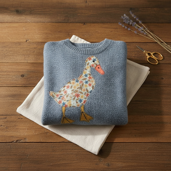 Louella – Knit Sweater with Floral Duck Appliqué