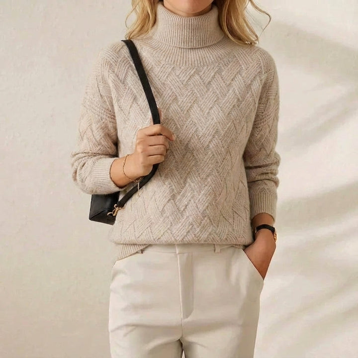 Teresa – Turtleneck Herringbone Knit Sweater