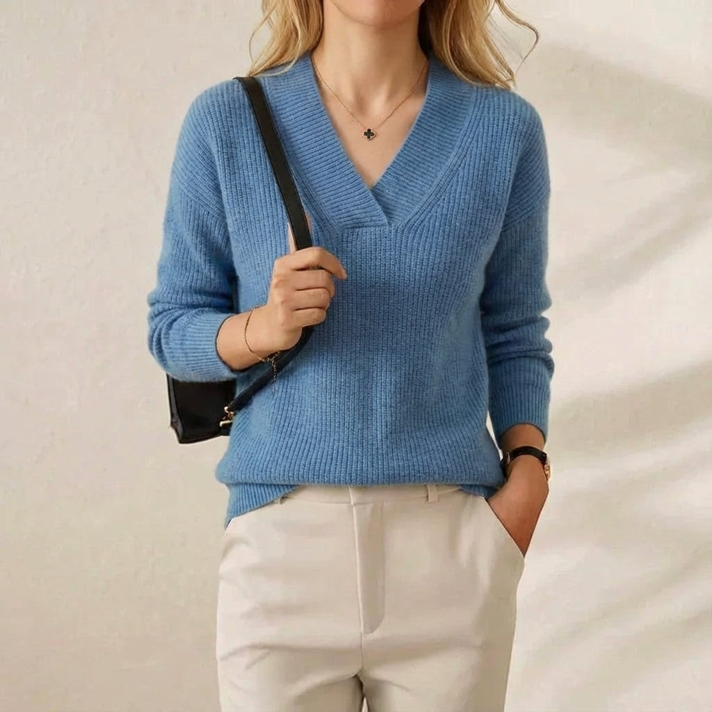 Nola – Ribbed V-Neck Knit Sweater