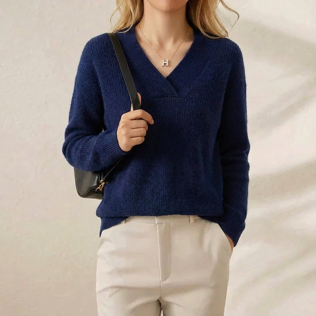 Nola – Ribbed V-Neck Knit Sweater