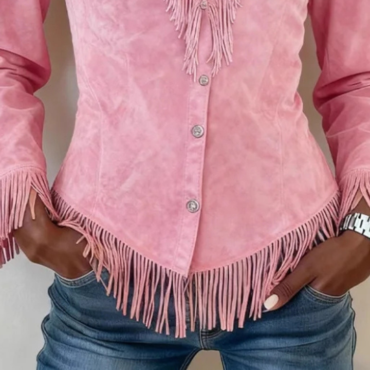 Beatrice | │ Fringe Suede Button-Up Blouse