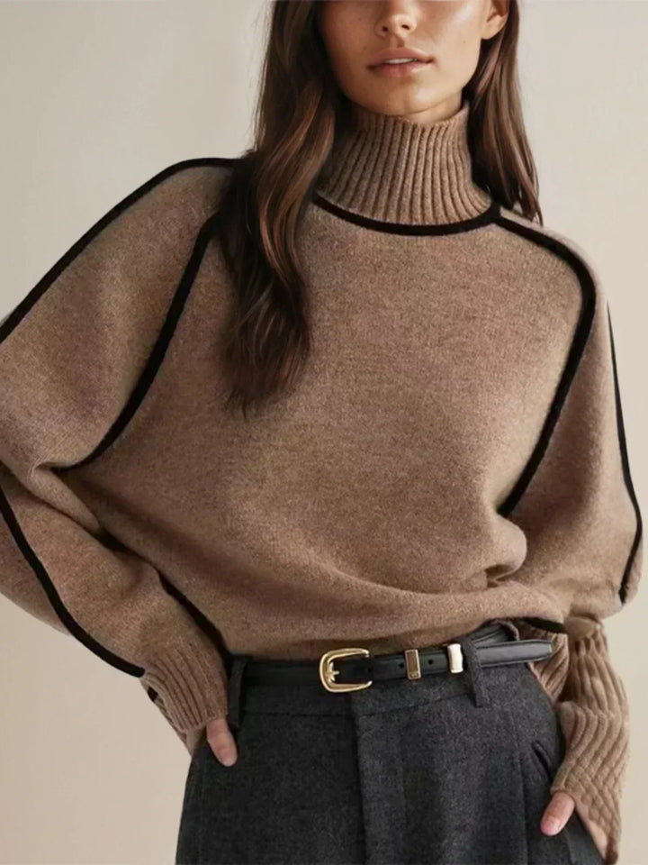 Amy – Contrast Piped Turtleneck Sweater