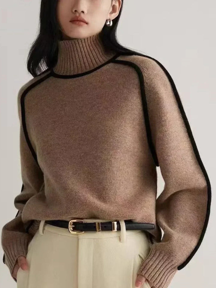 Amy – Contrast Piped Turtleneck Sweater