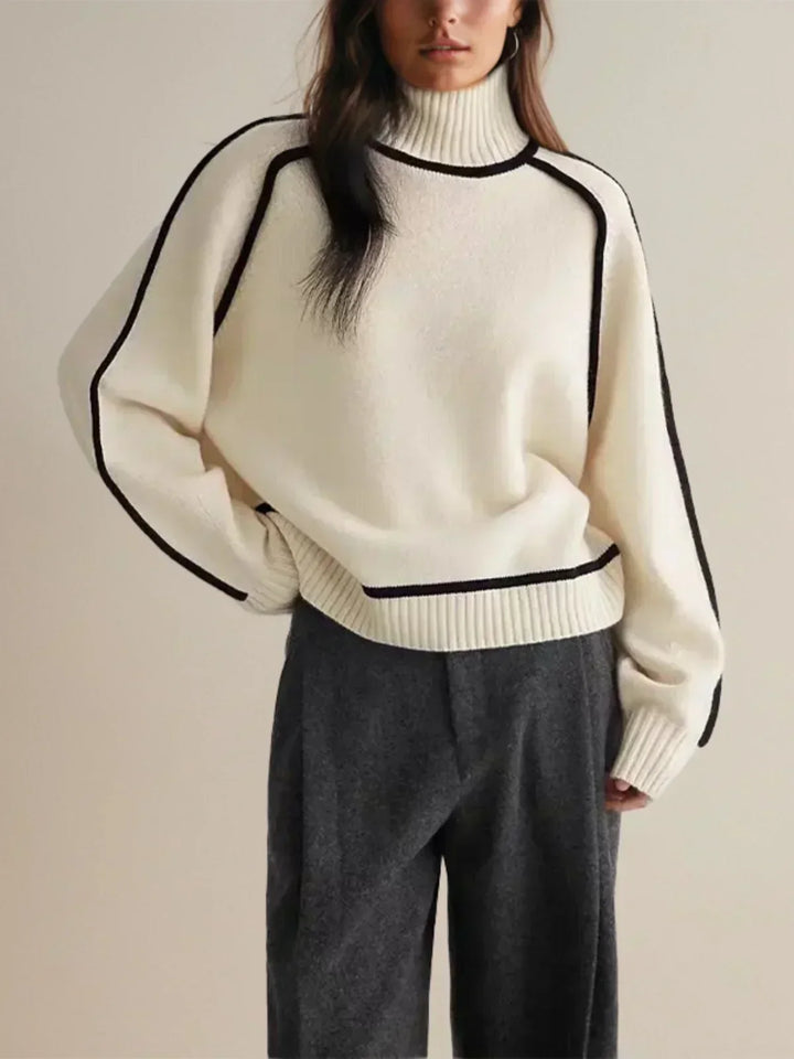 Amy – Contrast Piped Turtleneck Sweater