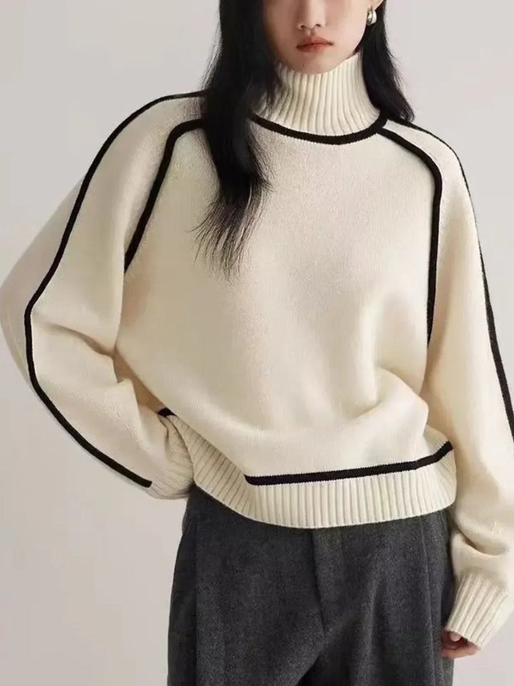Amy – Contrast Piped Turtleneck Sweater