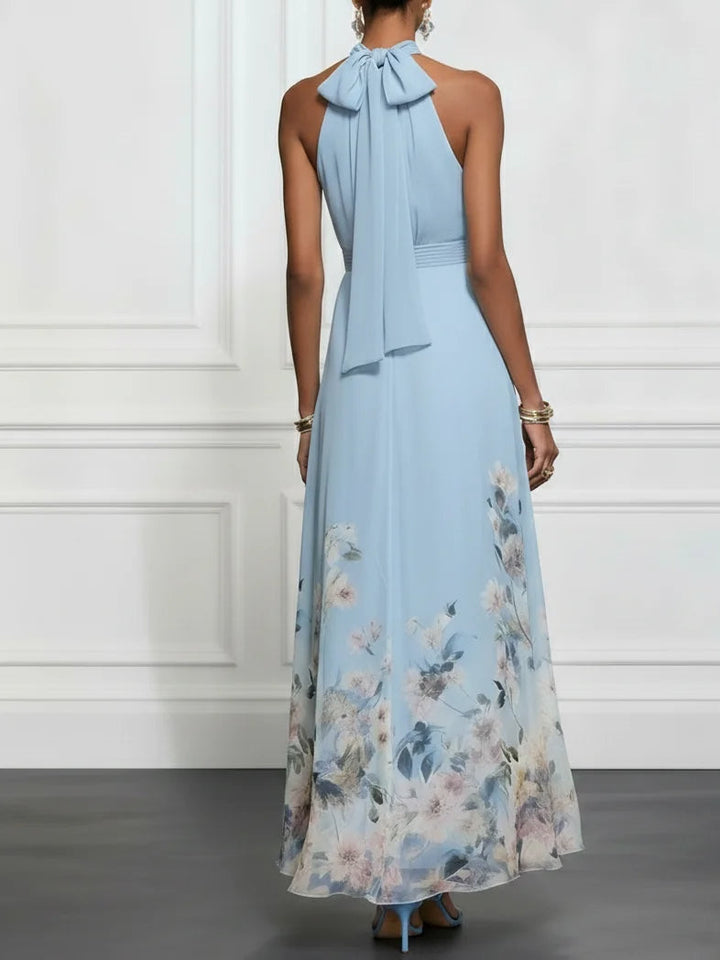 Penelope | Blue Floral Chiffon Halter Maxi Dress