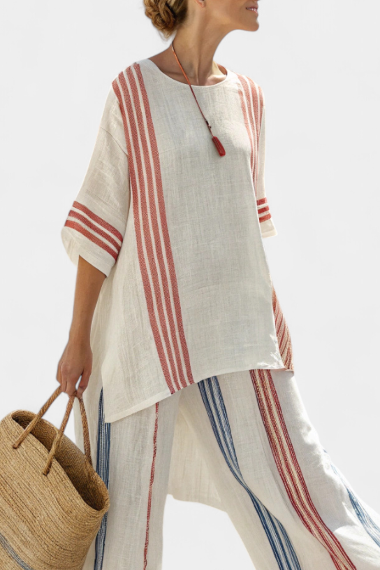 Tracy | Sophisticated Multicolor Striped Top & Mediterranean Pants