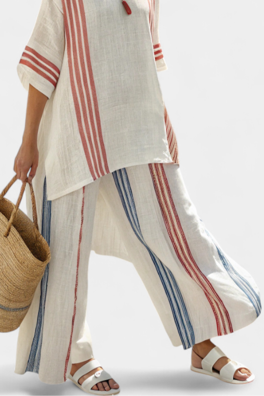 Tracy | Sophisticated Multicolor Striped Top & Mediterranean Pants