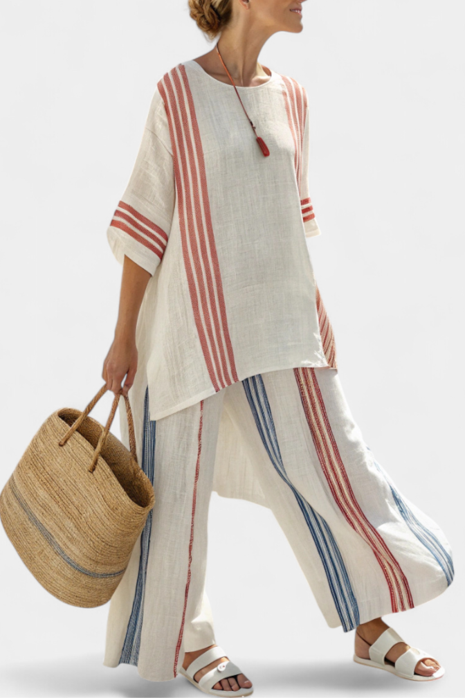 Tracy | Sophisticated Multicolor Striped Top & Mediterranean Pants