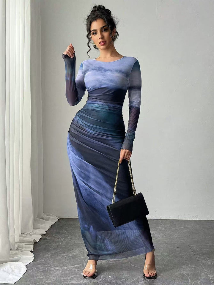 Tatiana | Printed Long-Sleeve Bodycon Maxi