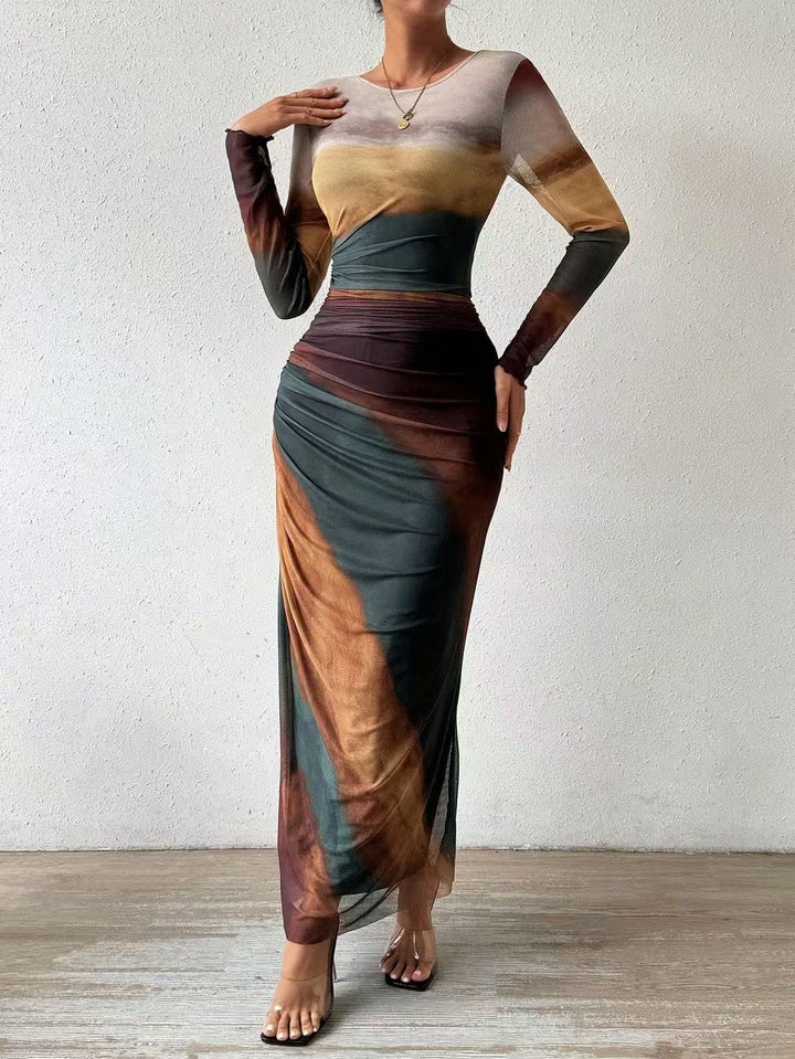 Tatiana | Printed Long-Sleeve Bodycon Maxi