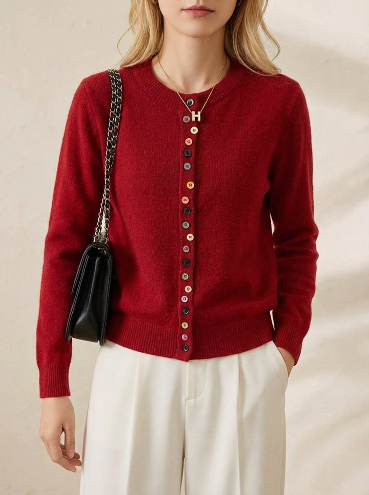 Merle – Crew Neck Cardigan with Multicolor Buttons