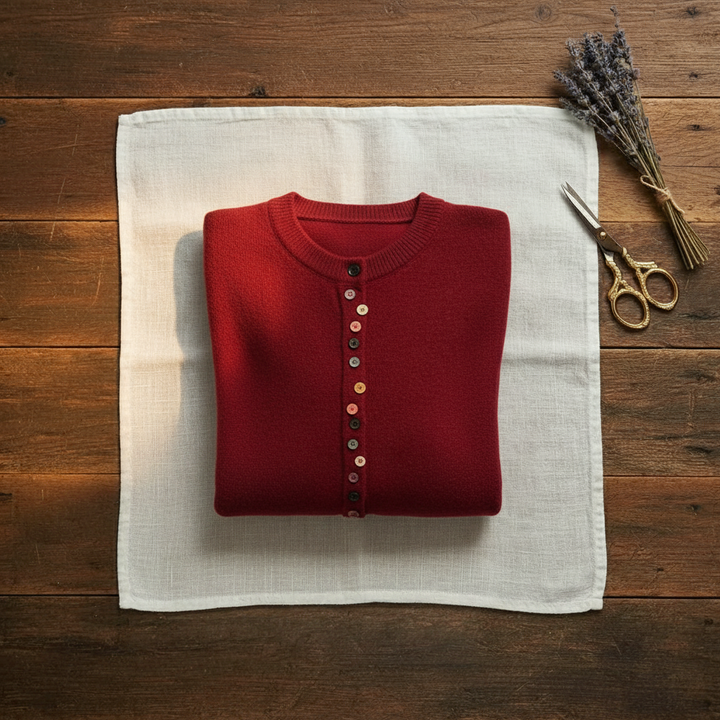 Merle – Crew Neck Cardigan with Multicolor Buttons