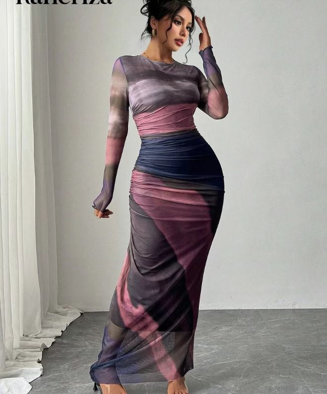 Tatiana | Printed Long-Sleeve Bodycon Maxi