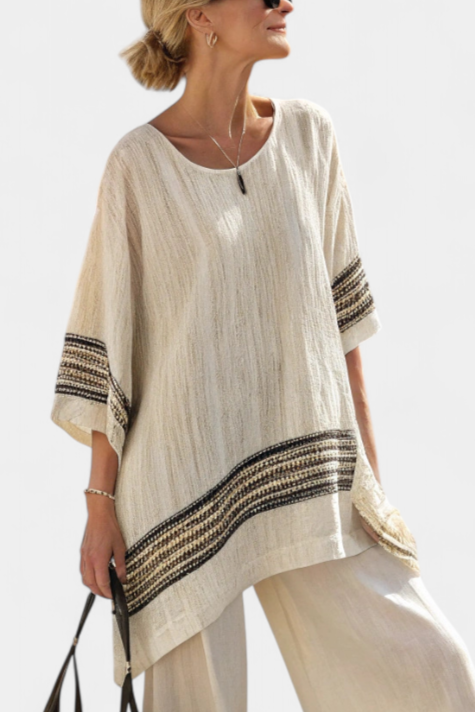 Brooklynn | Elegant Black-Striped Linen Top & Flowing Pants