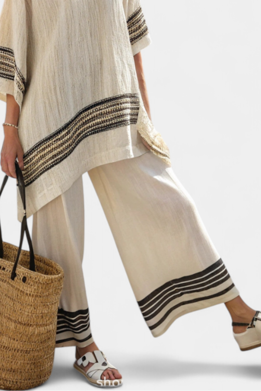 Brooklynn | Elegant Black-Striped Linen Top & Flowing Pants