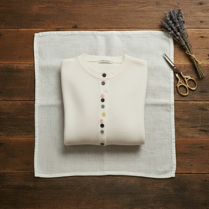 Merle – Crew Neck Cardigan with Multicolor Buttons