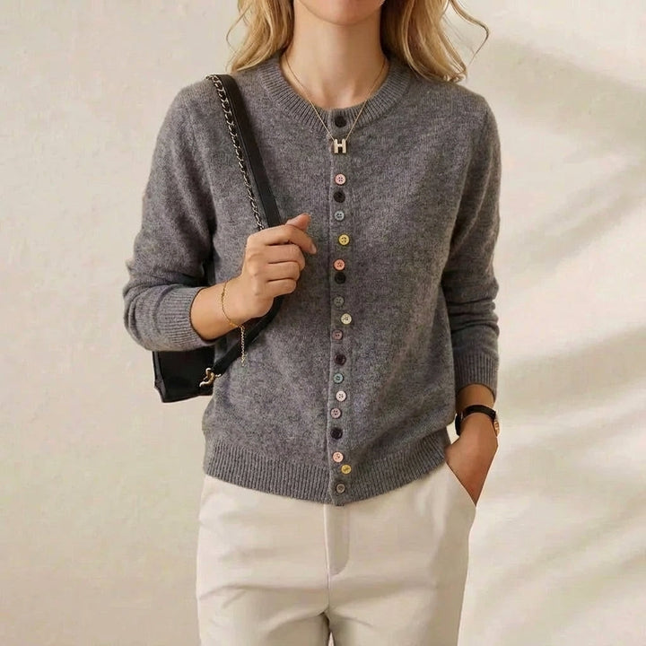 Merle – Crew Neck Cardigan with Multicolor Buttons