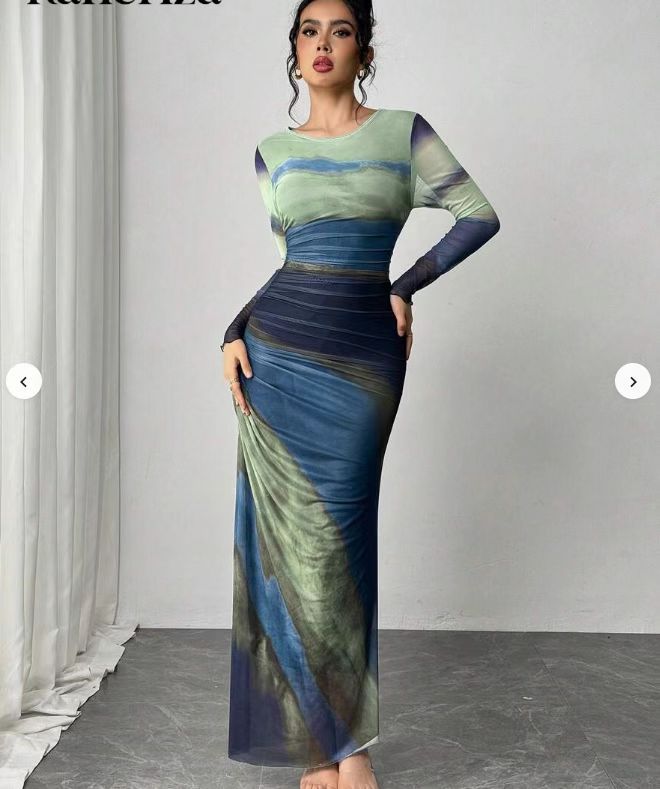 Tatiana | Printed Long-Sleeve Bodycon Maxi