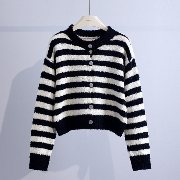 Ethel – Striped Fluffy Knit Cardigan