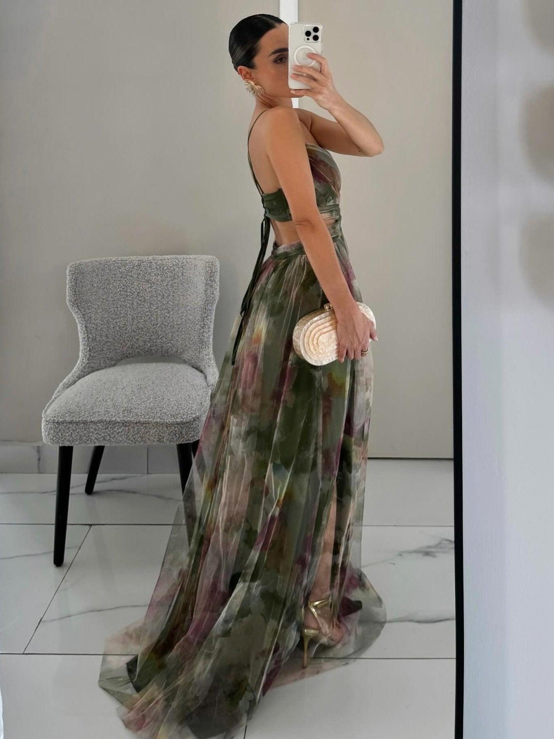 Sydnee | Painted Floral Print V-Neck Maxi Dress