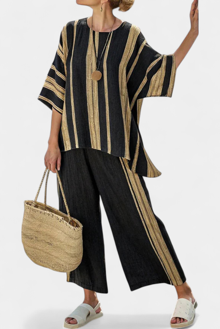 Evanna | Comfortable Oversized Striped Top & Relaxed Linen Pants