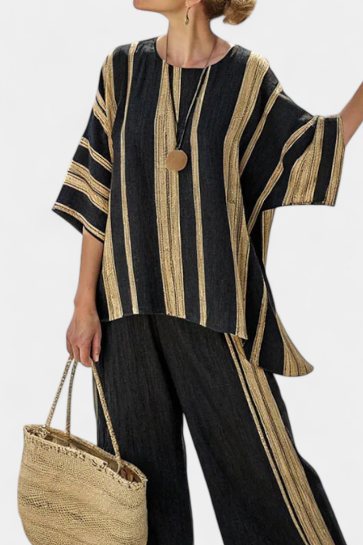 Evanna | Comfortable Oversized Striped Top & Relaxed Linen Pants