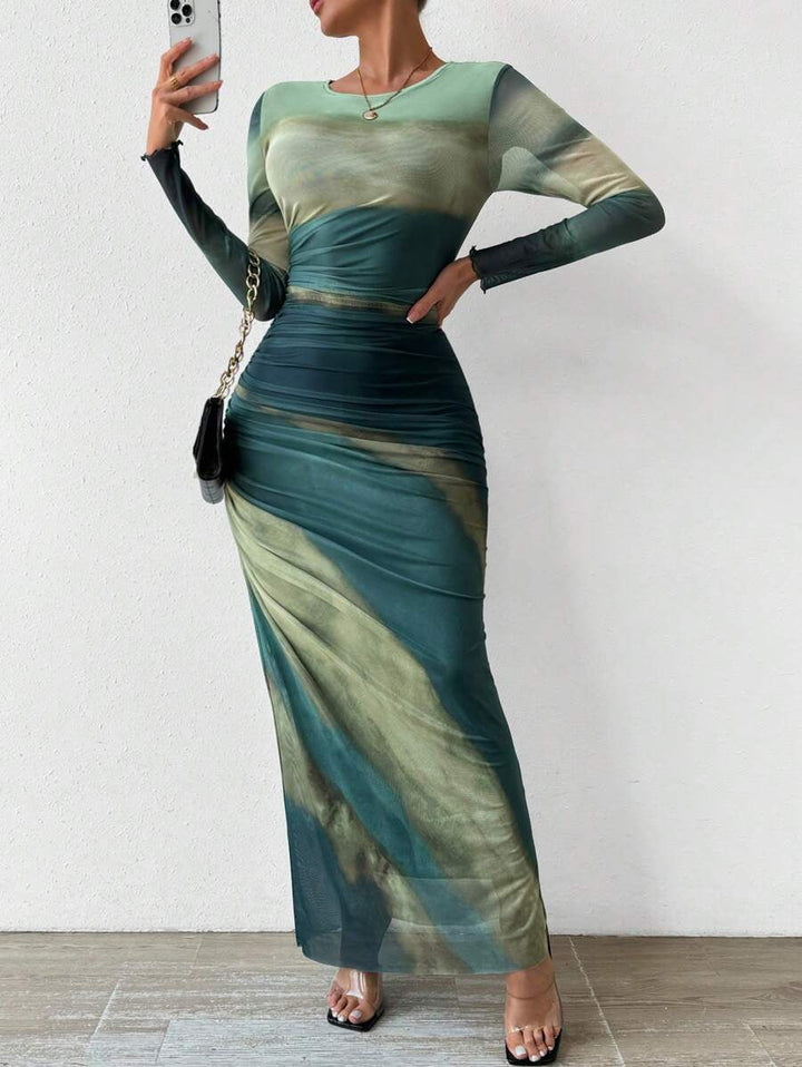 Tatiana | Printed Long-Sleeve Bodycon Maxi