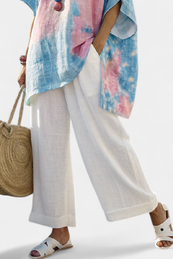 Alice | Comfortable Relaxed Linen Top & Striped Bamboo Pants