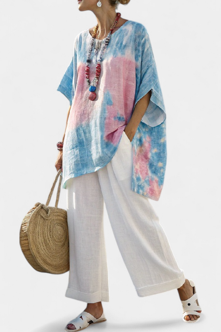 Alice | Comfortable Relaxed Linen Top & Striped Bamboo Pants