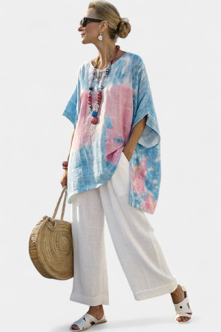Alice | Comfortable Relaxed Linen Top & Striped Bamboo Pants