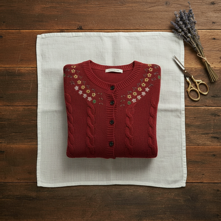 Imogene – Embroidered Floral Knit Cardigan