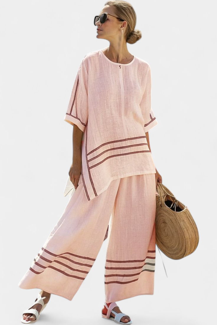 Adelyn | Sophisticated Striped Asymmetrical Top & Bold Pants