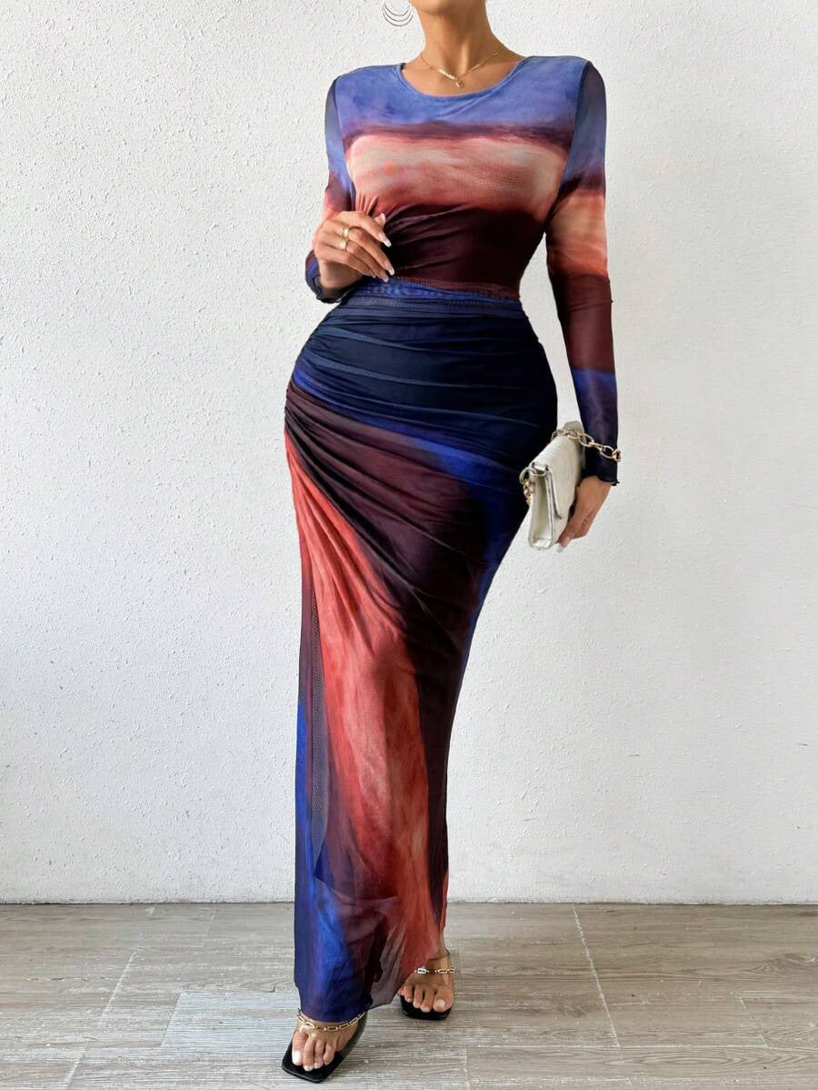 Tatiana | Printed Long-Sleeve Bodycon Maxi