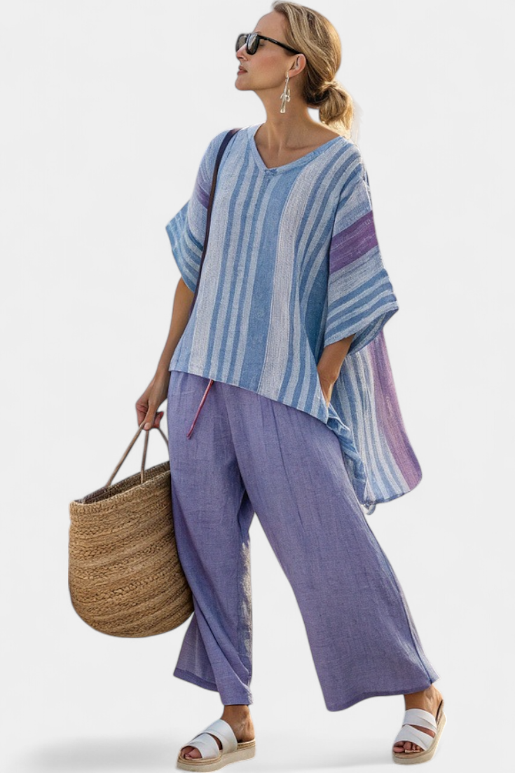 Jolene | Elegant Lavender & Sky Blue Top & Linen Pants